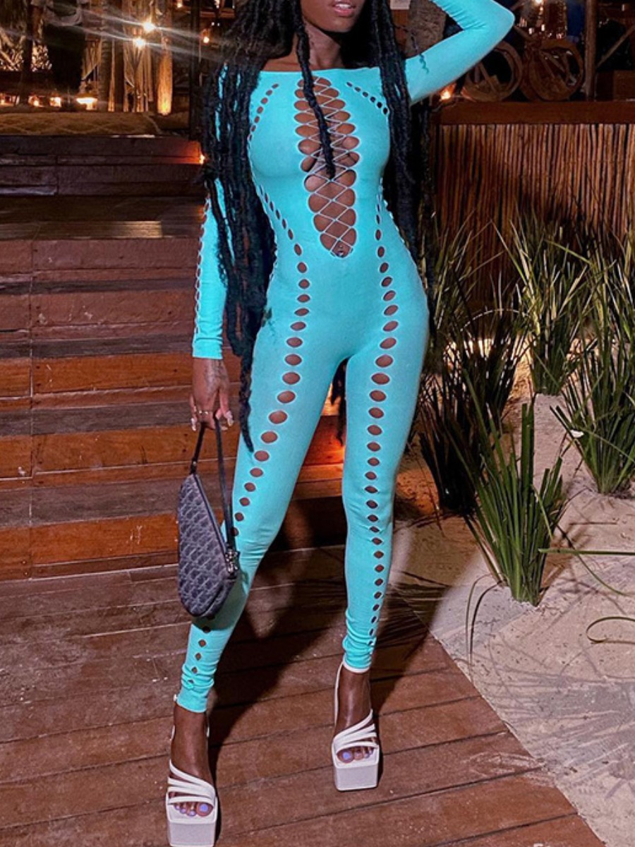 LW SXY See Through Pierced Skinny Jumpsuit