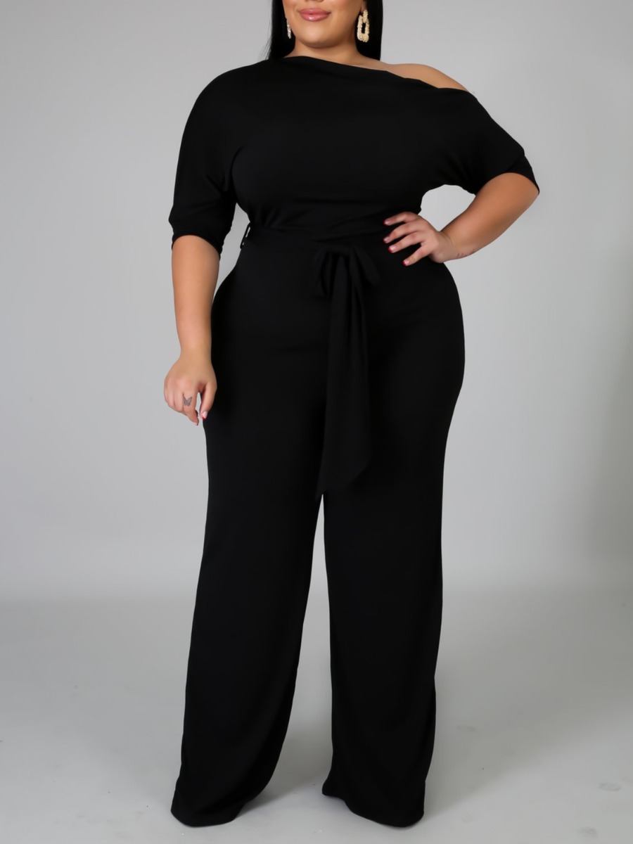 LW Plus Size Inclined Neck Bandage Design Wide Leg