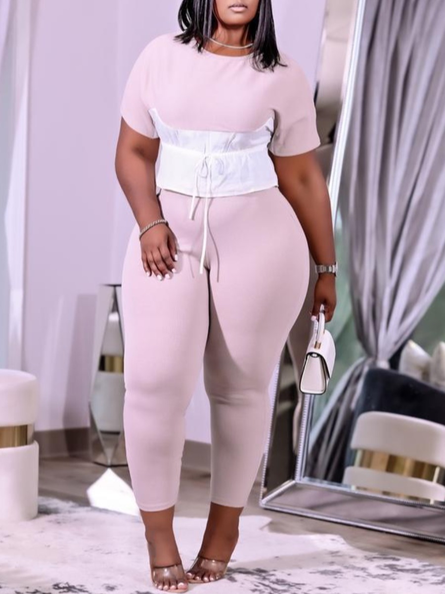 LW Plus Size Drawstring High Waist Pants Set