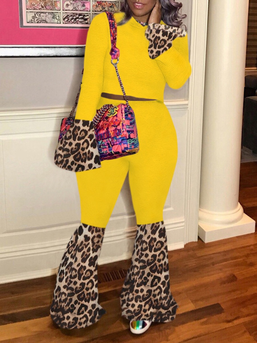 LW Plus Size Leopard Print Flared Pants Set