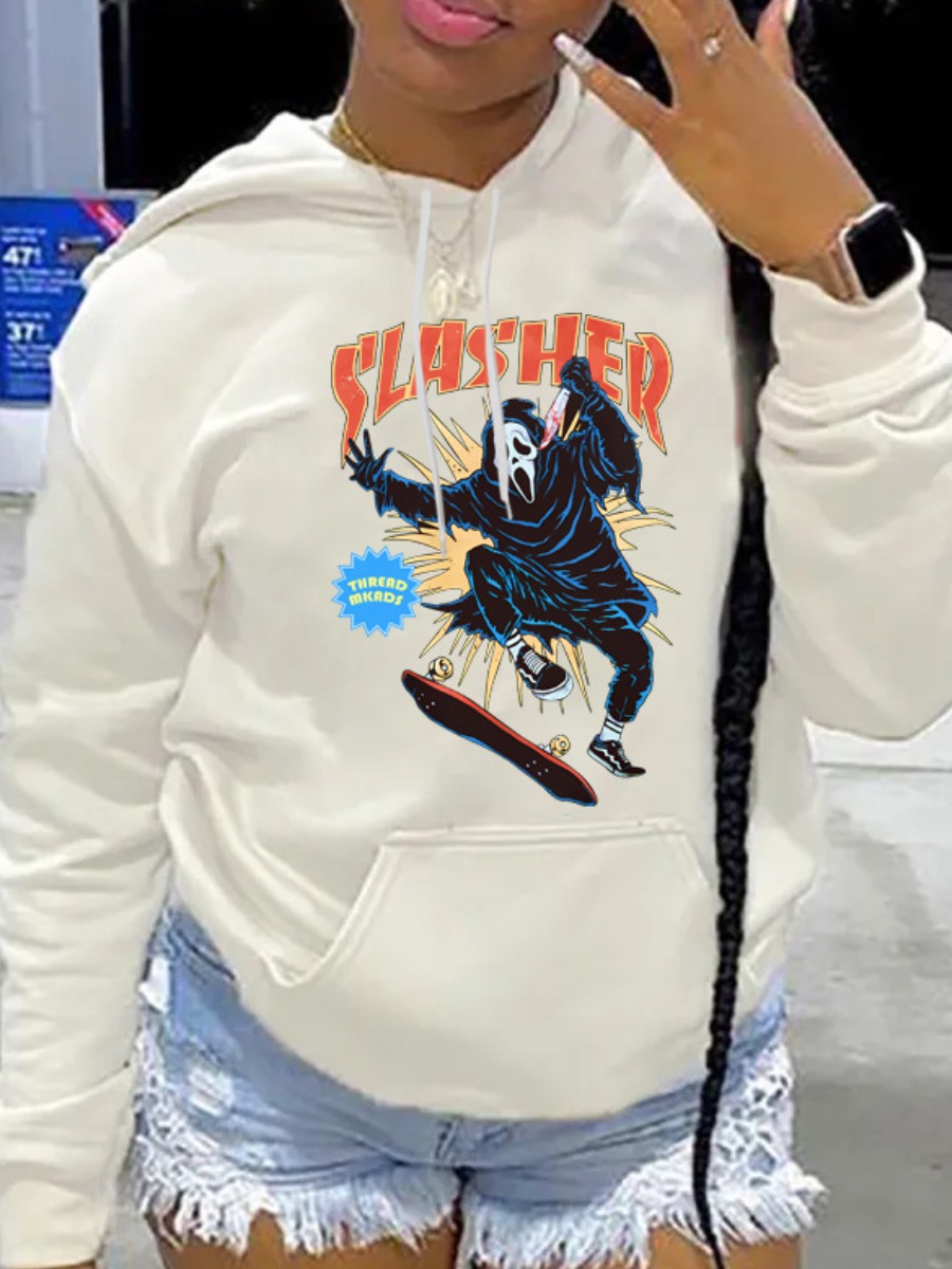 LW Halloween Clown Letter Print Kangaroo Pocket Ho