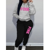 LW Plus Size Pink Letter Print Kangaroo Pocket Tra