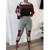 LW Casual Half A Turtleneck Print Patchwork Red Tw