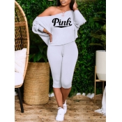 LW Pink Letter Print Loose Pants Set