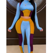 LW Turtleneck Crop Top Patchwork Pants Set