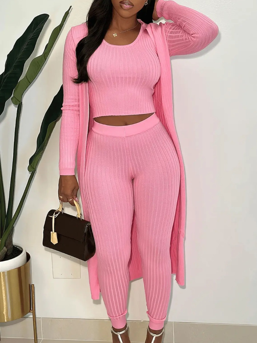 LW BASICS Rib Knit Cami Skinny Three Piece Pants Set