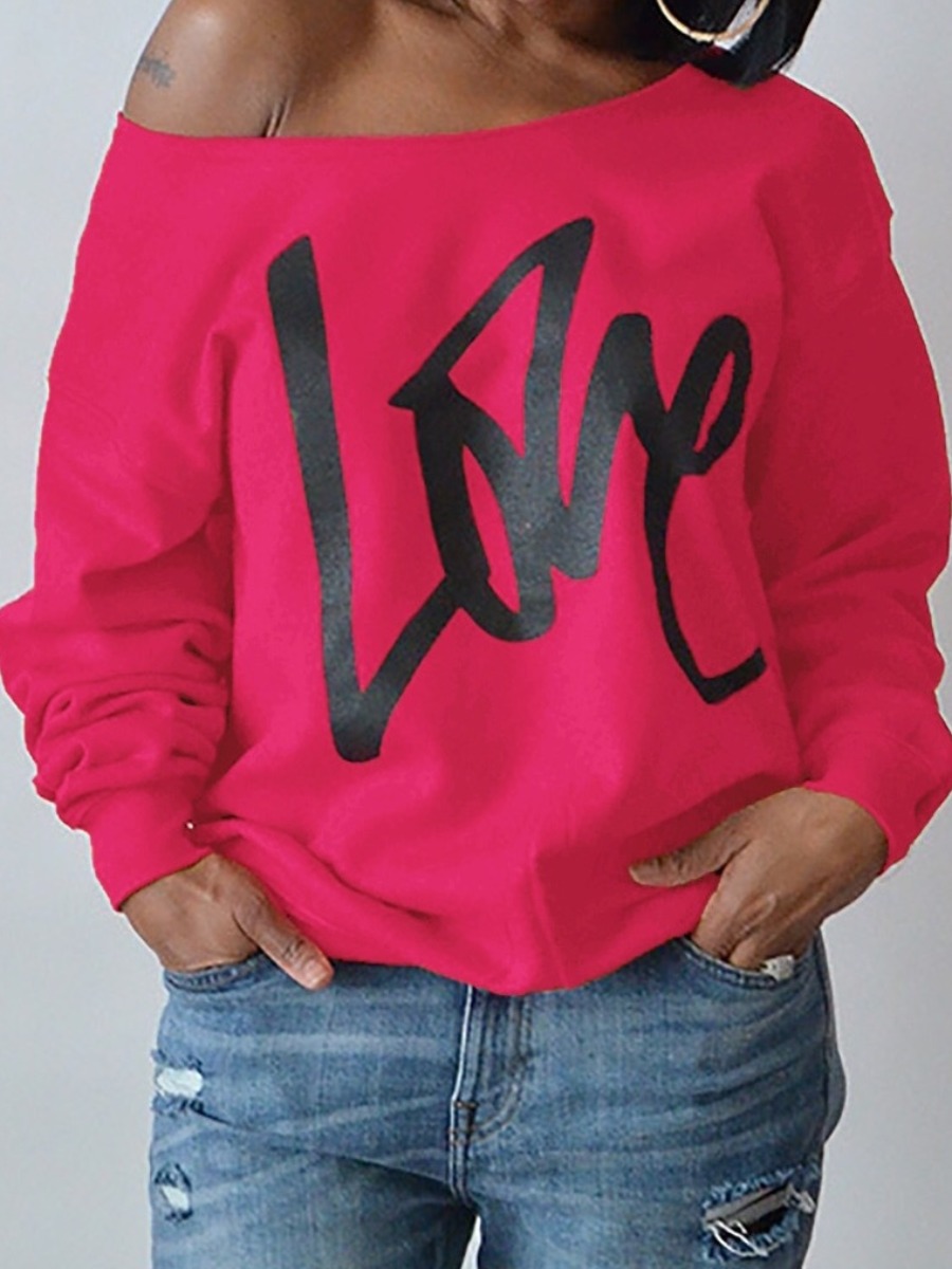 LW Plus Size Pattern Letter Print Loose Sweatshirt