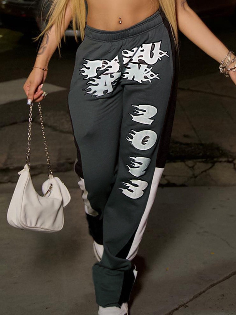 LW Flame Letter Print Loose Pants