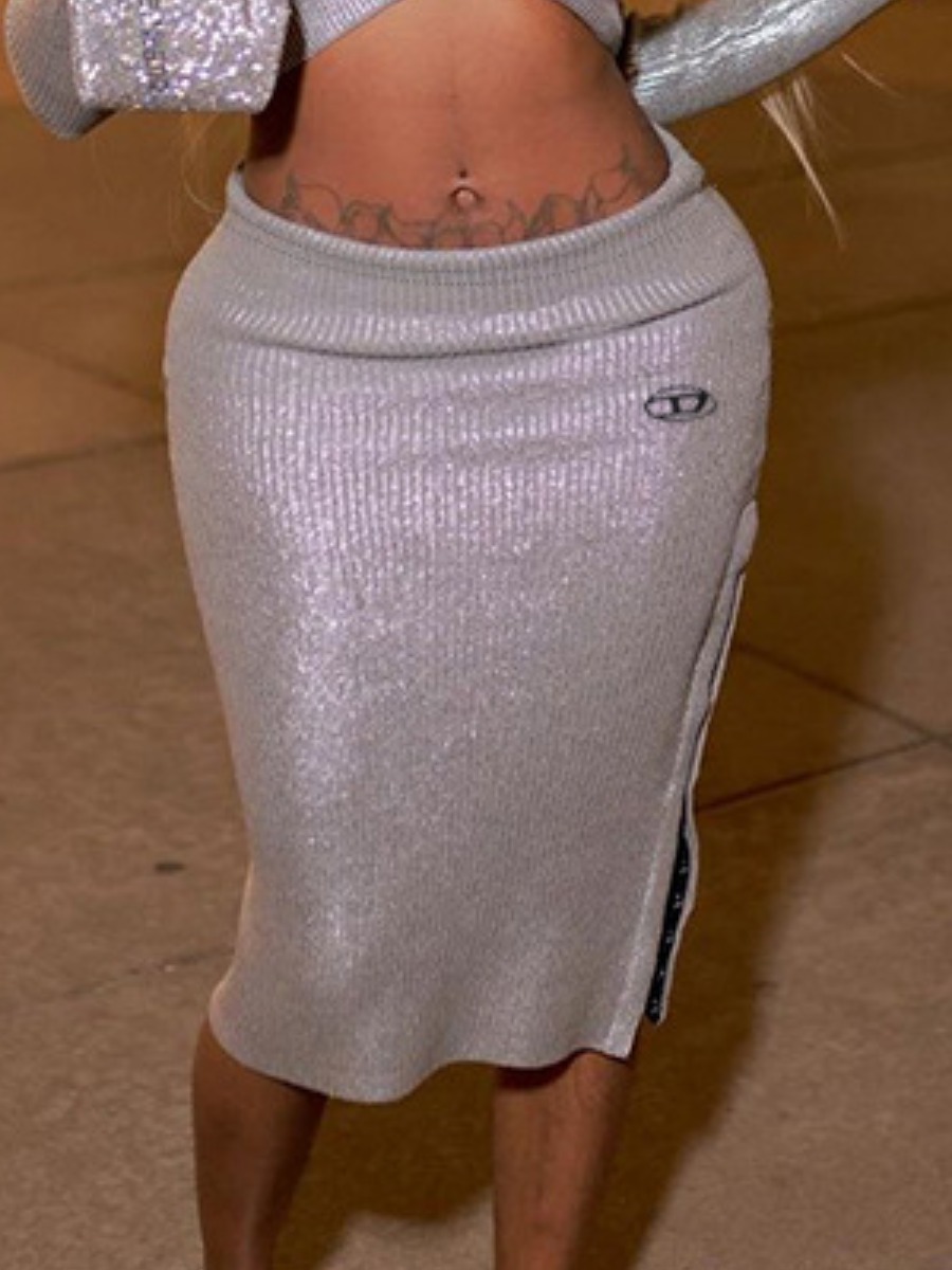 LW Sequined Zipper Design Skirt