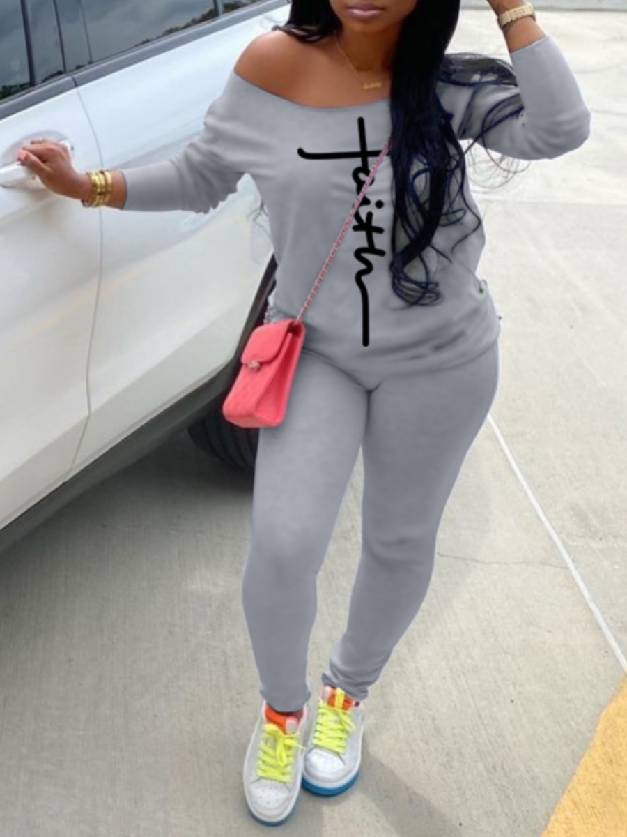 LW Faith Letter Print Skinny Pants Set