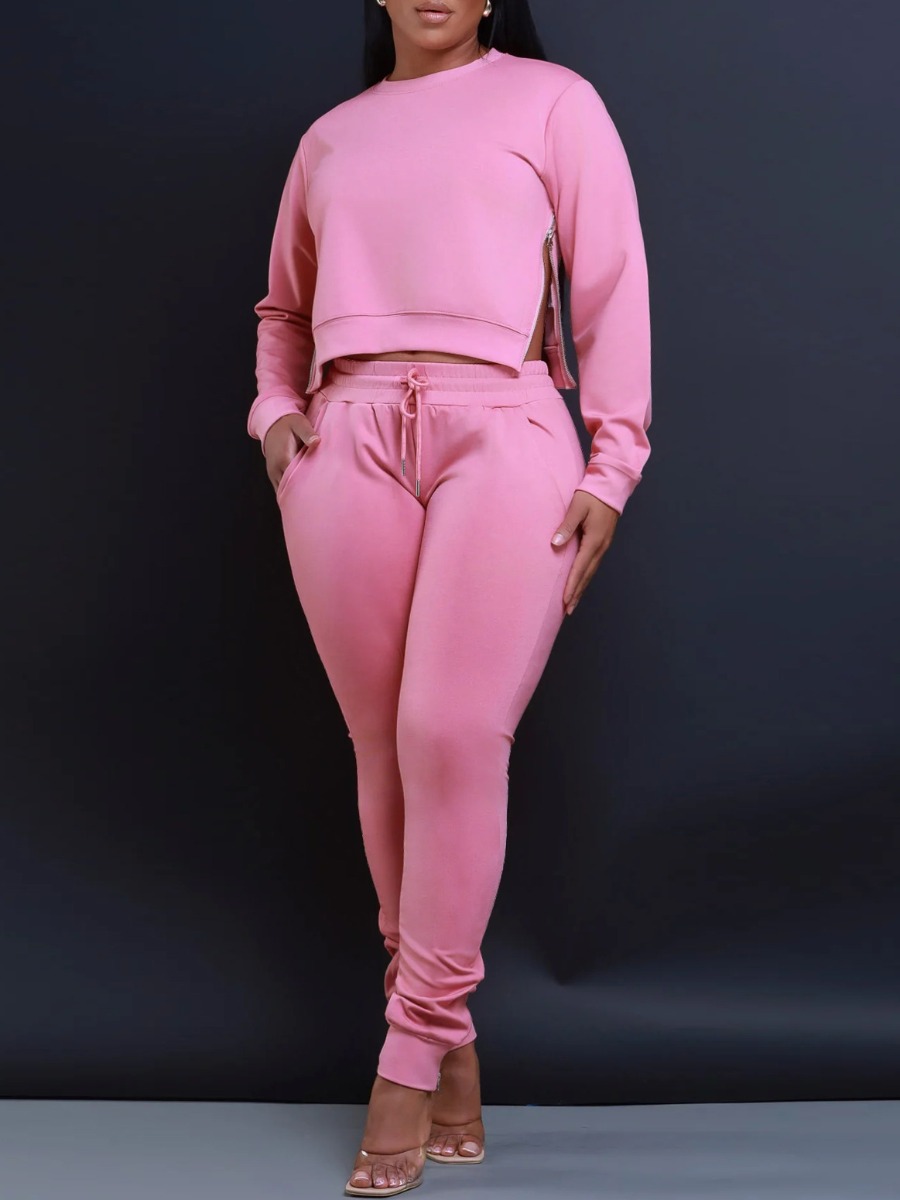 LW BASICS Plus Size Side Zipper Drawstring Pants S