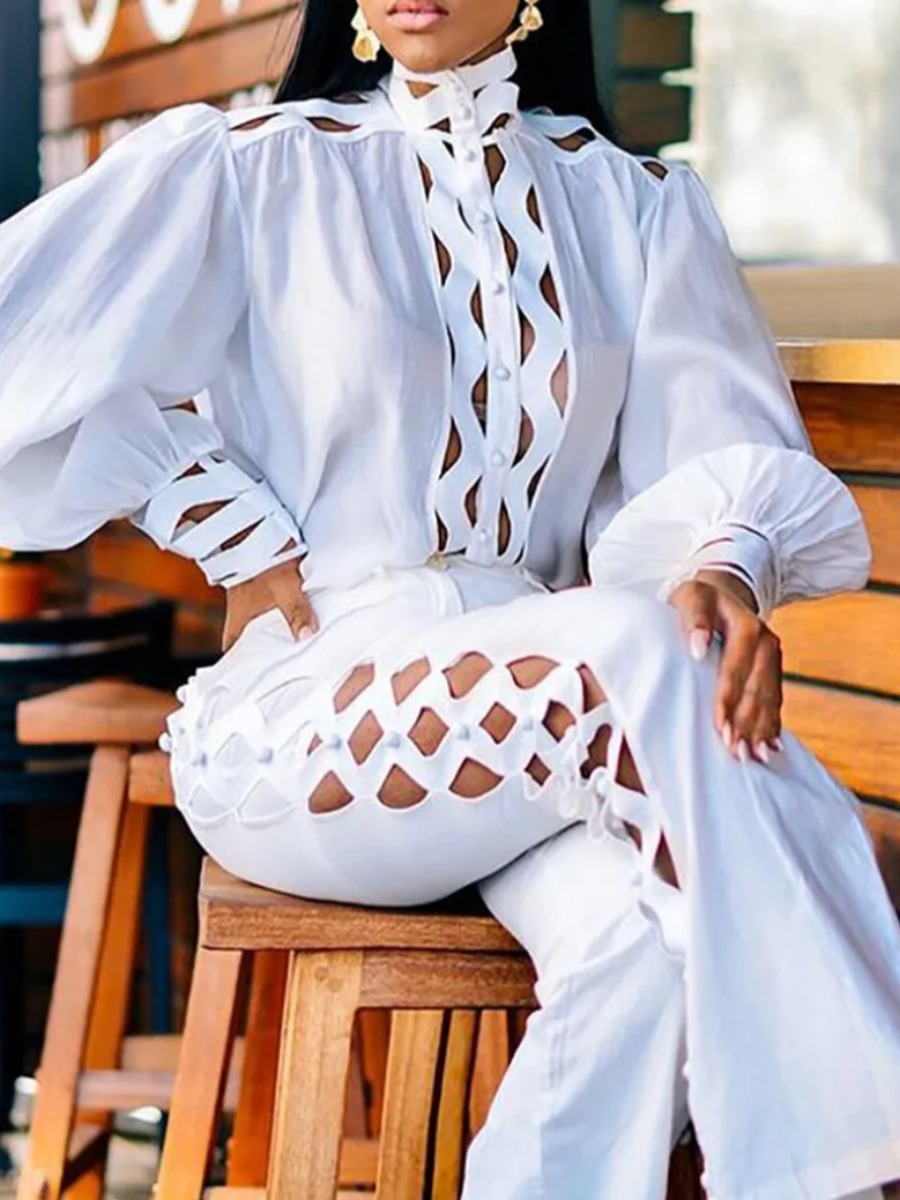 LW Plus Size Puff Sleeve Cut Out Pants Set