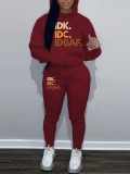 LW Plus Size Letter Print Kangaroo Pocket Tracksuit Set