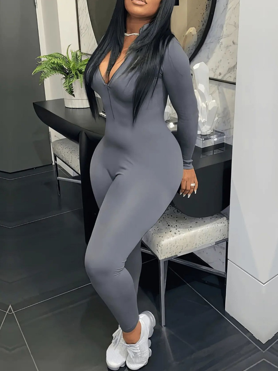 LW Zipper Design Skinny Jumpsuit
