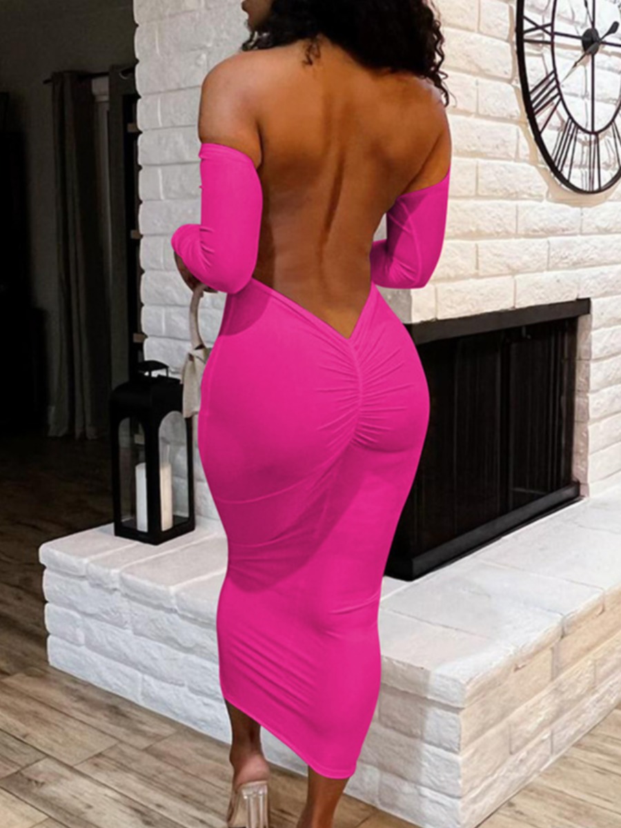 LW SXY Backless Ruched Bodycon Dress