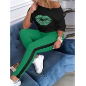 LW Basic Print Regular Two-piece Pants Set