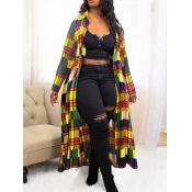 LW Street Turndown Collar Print Patchwork Coat