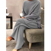 LW Plus Size Rib Knit Side Split Pants Set