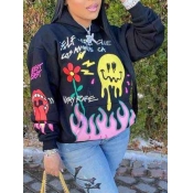 LW Cartoon Letter Print Hoodie