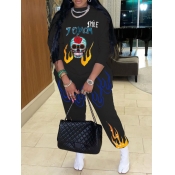 LW Skull Head Flame Graffiti Print Pants Set