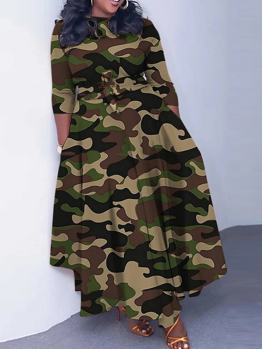 LW Plus Size Camo Print Bandage Design A Line Dress