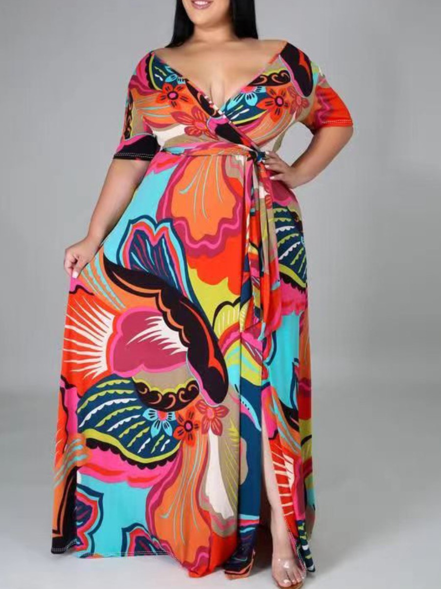 LW Plus Size Mixed Print Bandage Design Wrapped Dr