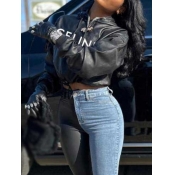 LW Plus Size Faux Leather Letter Print Hoodie