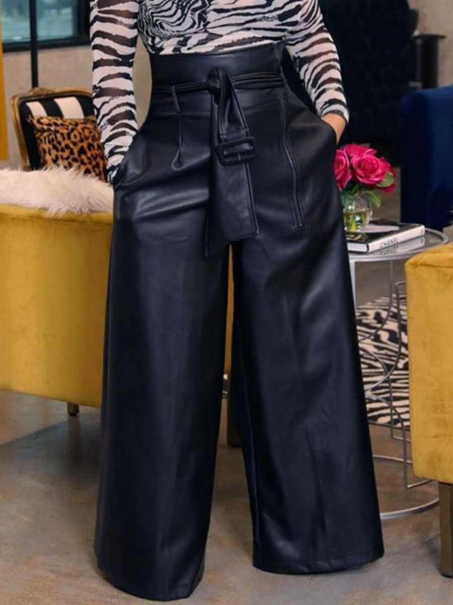 LW Plus Size Faux Leather High Waist Wide Leg Pants