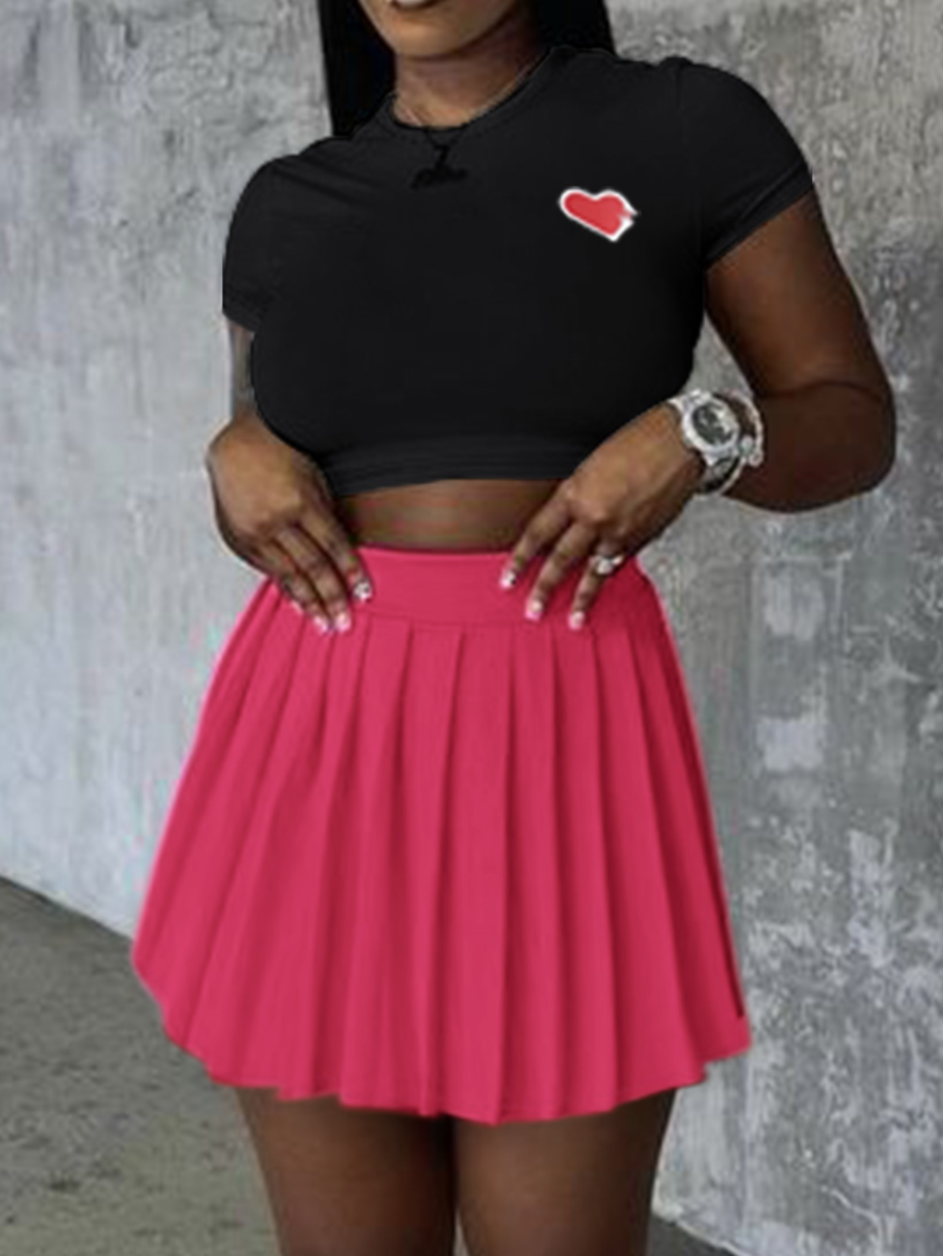 LW Crop Top Love Print Pleated Skirt Set