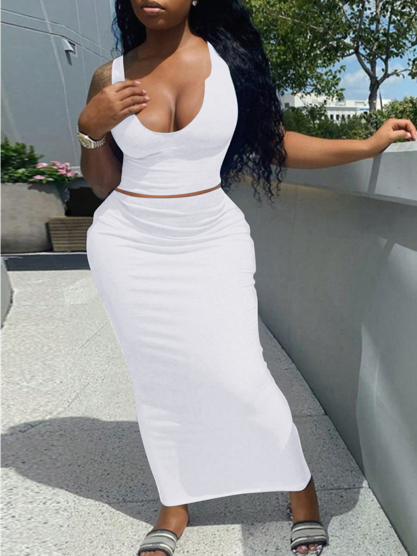 LW BASICS U Neck Bodycon Skirt Set
