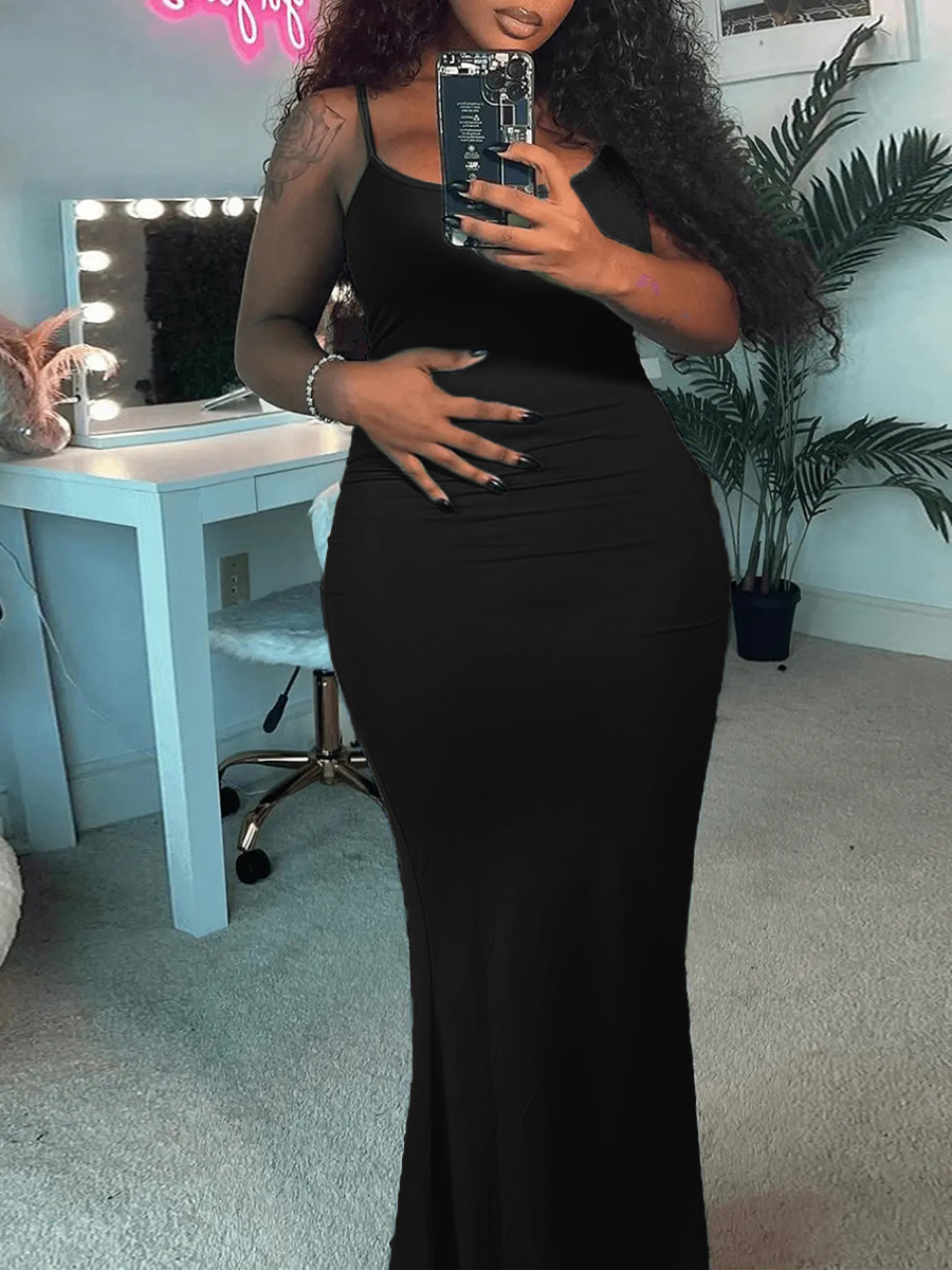 LovelyWholesale SXY Plus Size Bodycon Cami Trumpet Dress Summer Cami Sxy Solid Color U Neck  5X Spring Summer 2024