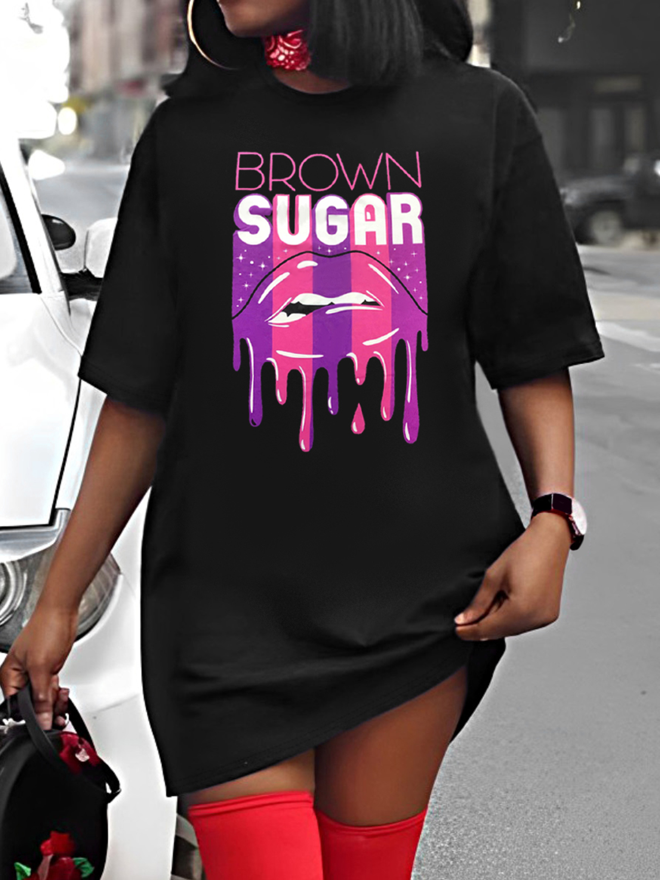LW Plus Size Lip Letter Print Sweat Dress