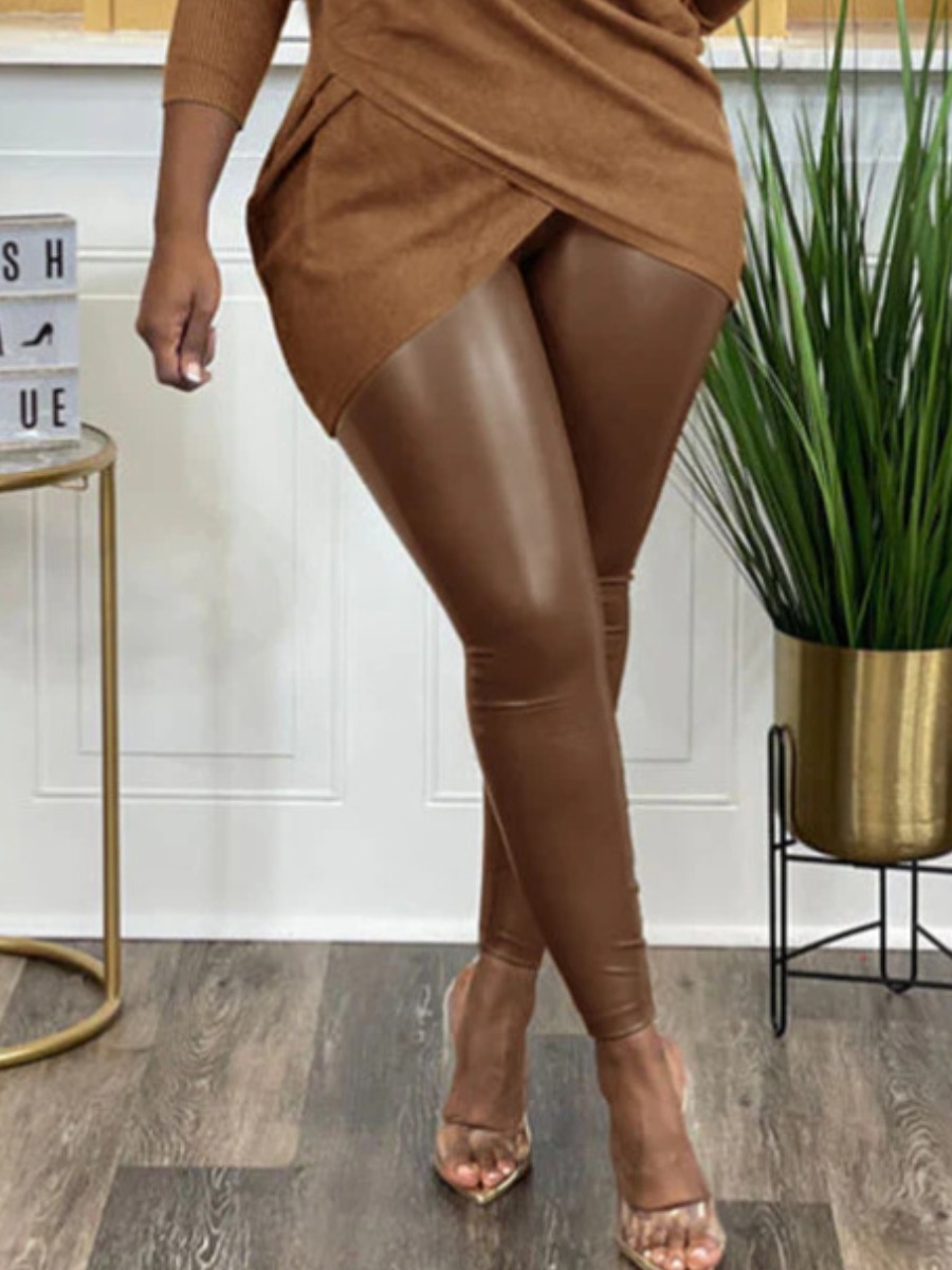 LW Plus Size Faux Leather Mid Waist Skinny Pants