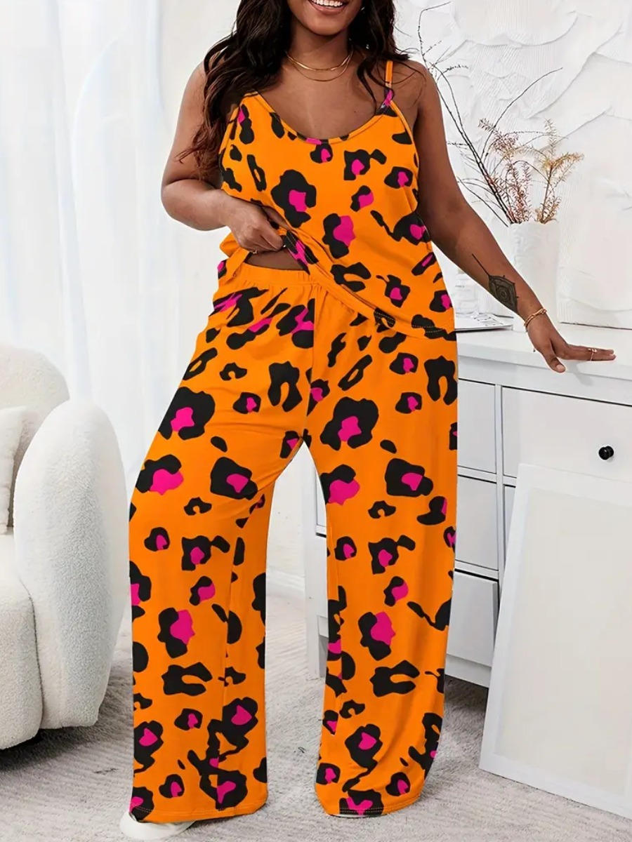 LW Plus Size Cami Leopard Print Loose Pants Set