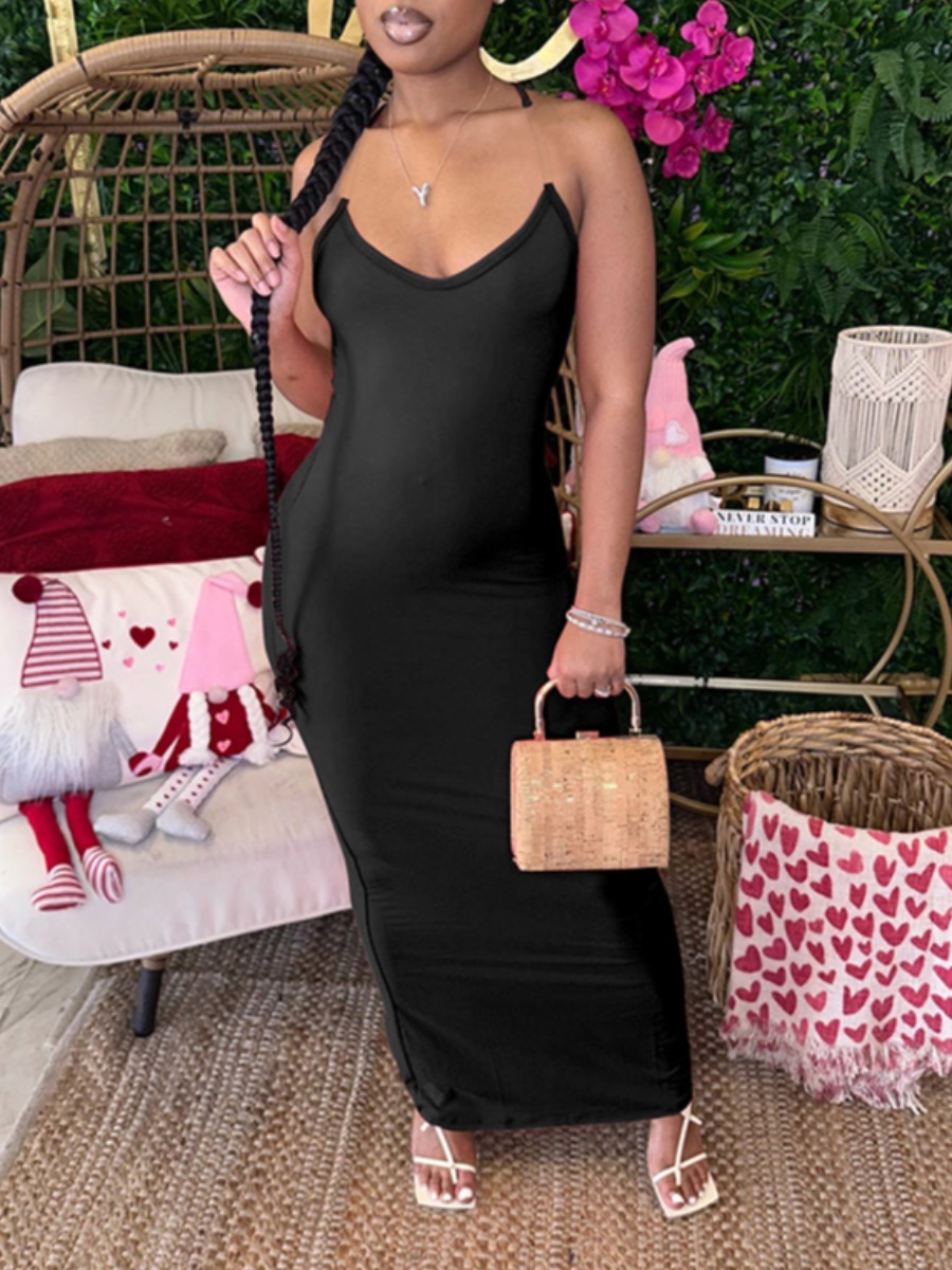 LovelyWholesale BASICS Cami Bodycon Maxi Dress Summer Sleeveless Casual None Spaghetti Strap Spring Summer 2024