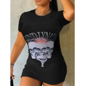 LW Skull Head Letter Print T-shirt Dress