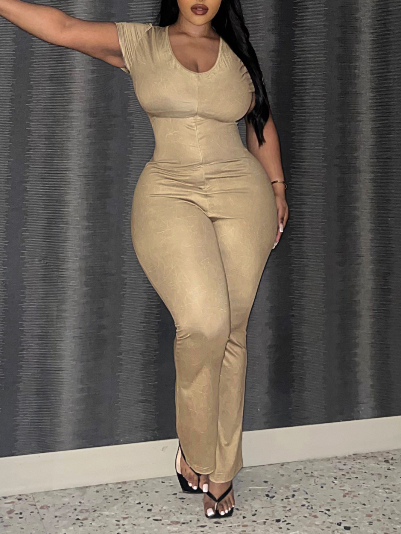 LW Plus Size U Neck Skinny Flared Jumpsuit