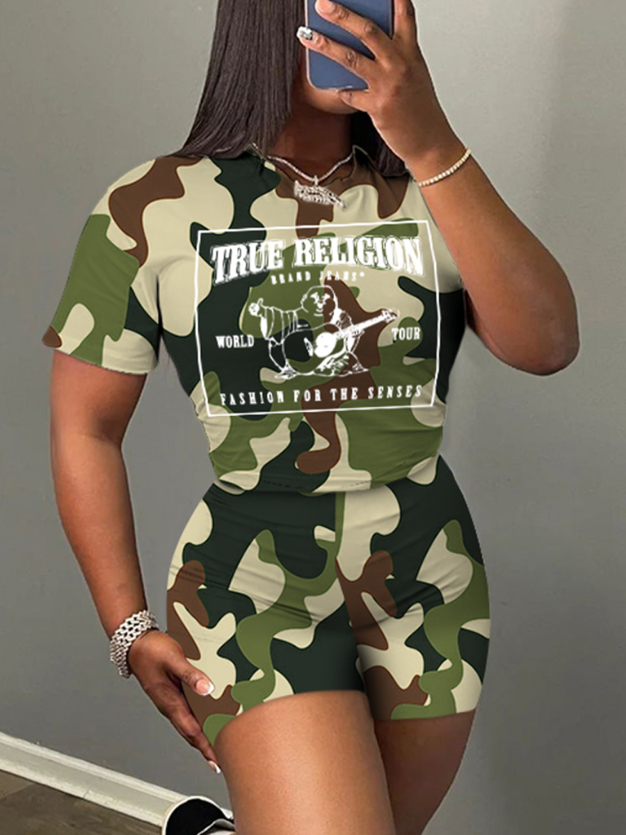 LW Camo Letter Print Shorts Set