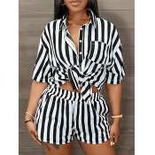 LW Pocket Design Striped Shorts Set