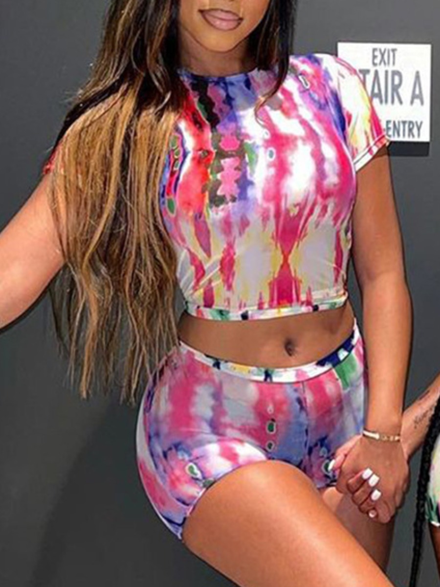 LW SXY Crop Top Tie Dye Skinny Shorts Set