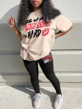 LW Plus Size Letter Lip Print Loose Pants Set