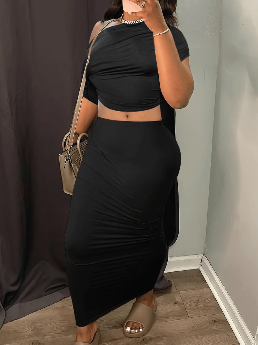 LW Crop Top Asymmetrical Skinny Skirt Set