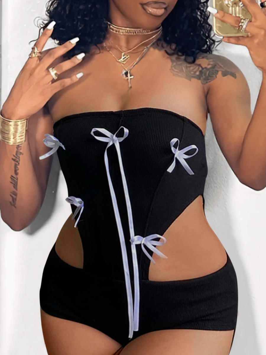 LW Off The Shoulder Bow Tie Decor Cut Out Bodysuit