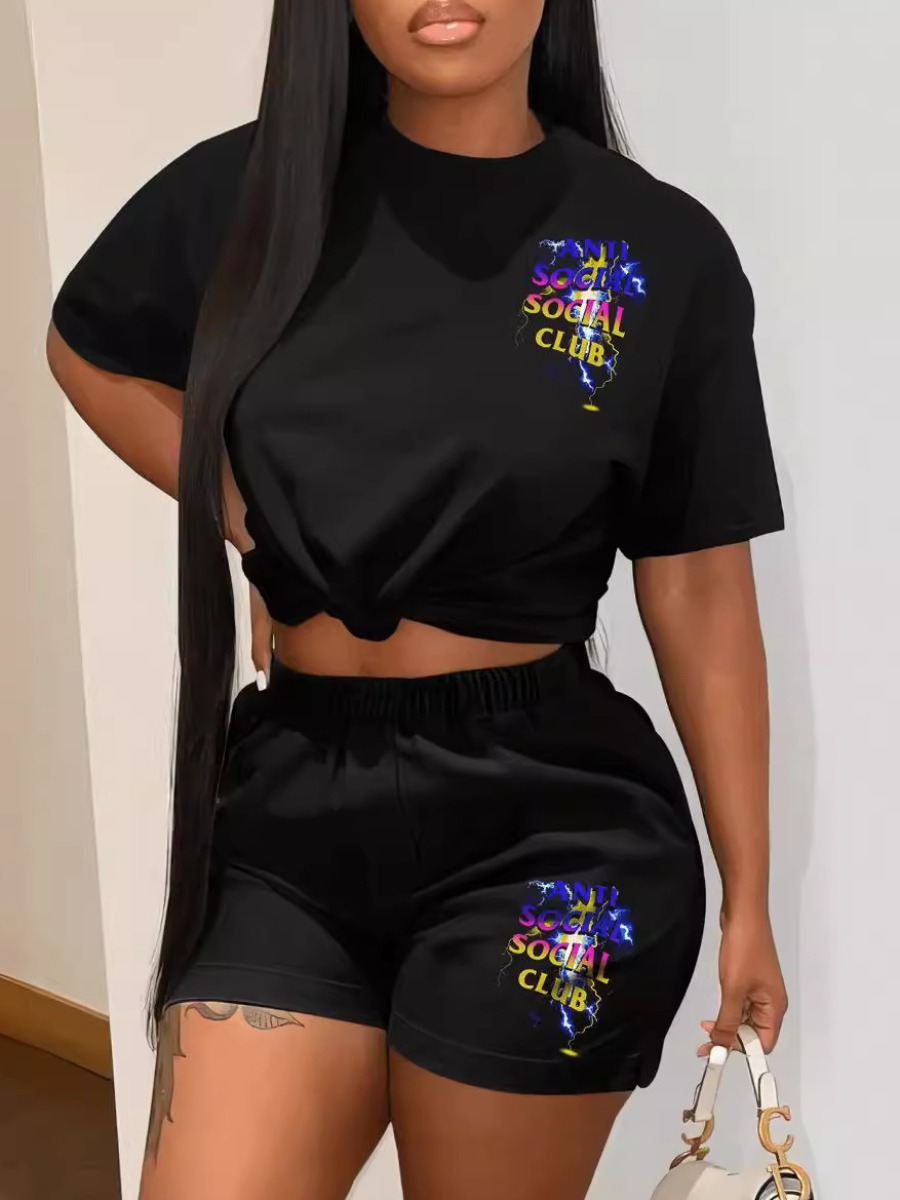LW Plus Size Gradient Letter Print Shorts Set