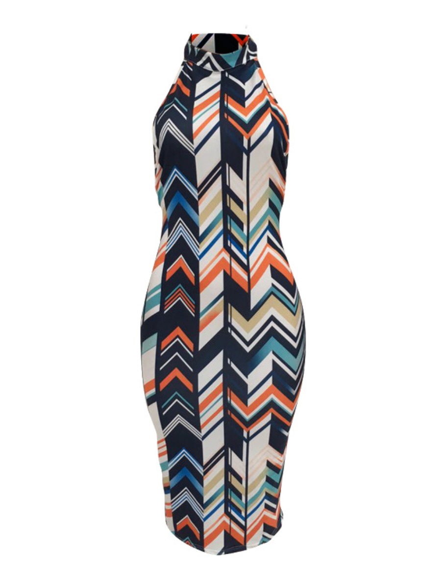 LW Geometric Print Backless Bodycon Dress