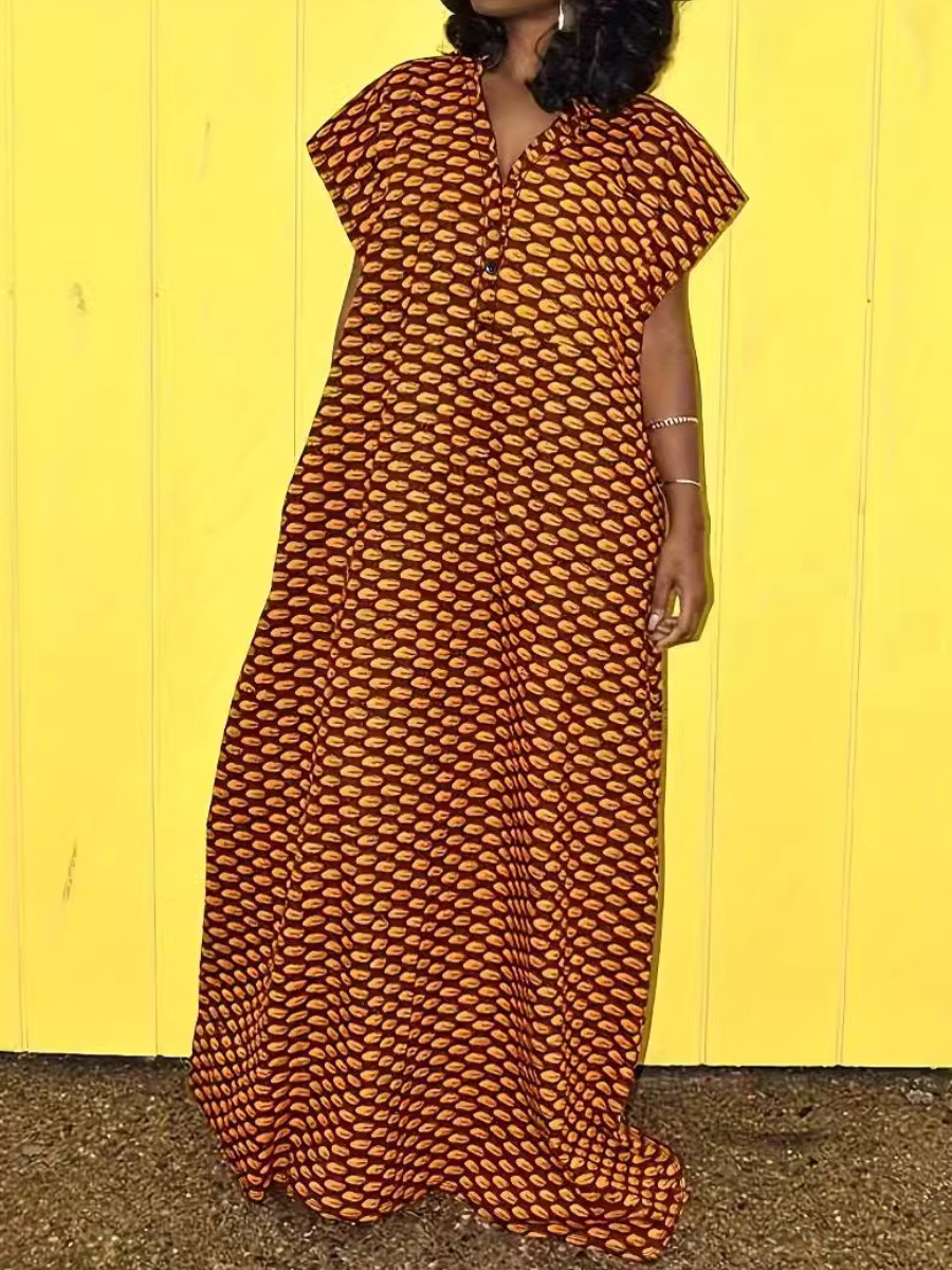 LW Plus Size V Neck Dot Print Maxi Dress