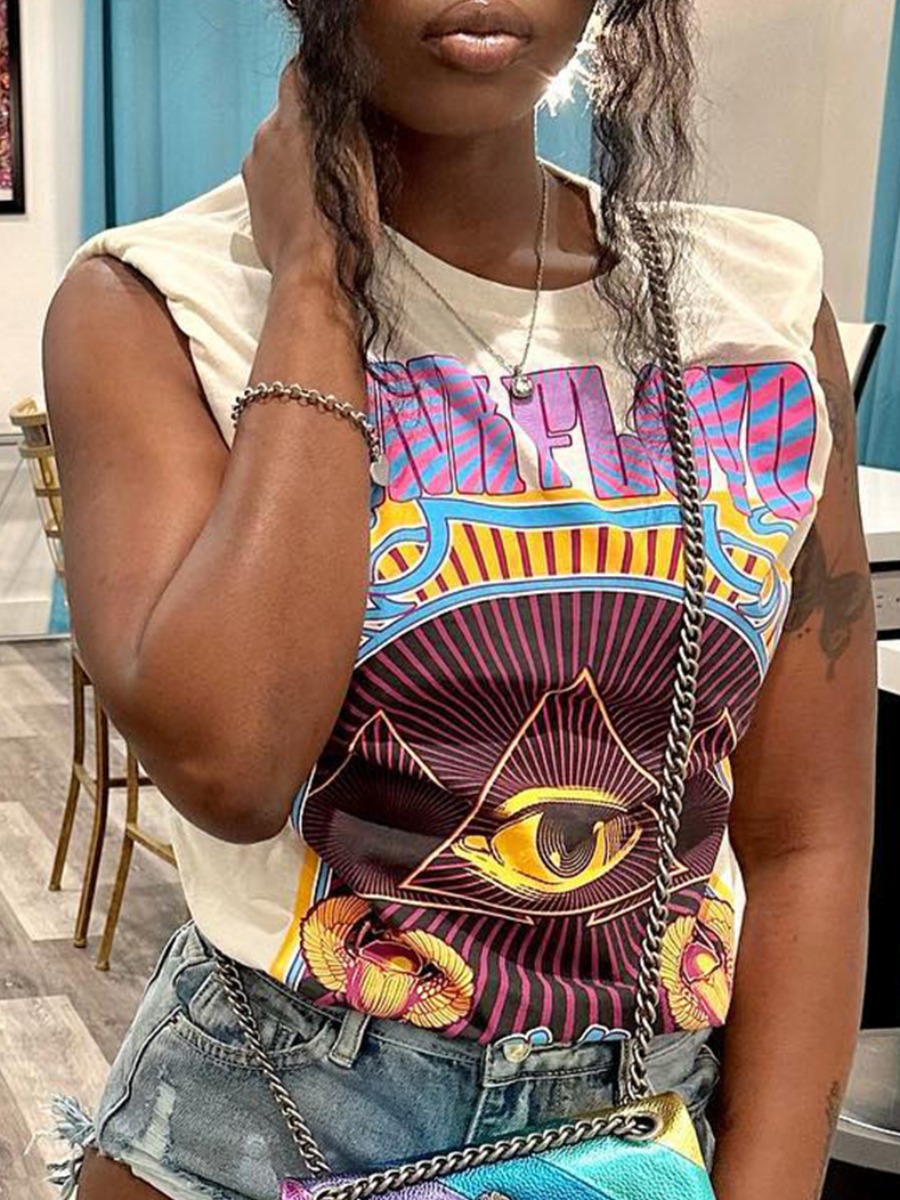 LW Geometric Eye Letter Print T-shirt