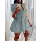 LW Button Ruffle Design A Line Shirt Dress
