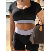 LW BASICS Crop Top Rib Knit Shorts Set