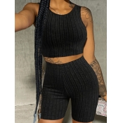 LW BASICS Crop Top High Waist Shorts Set